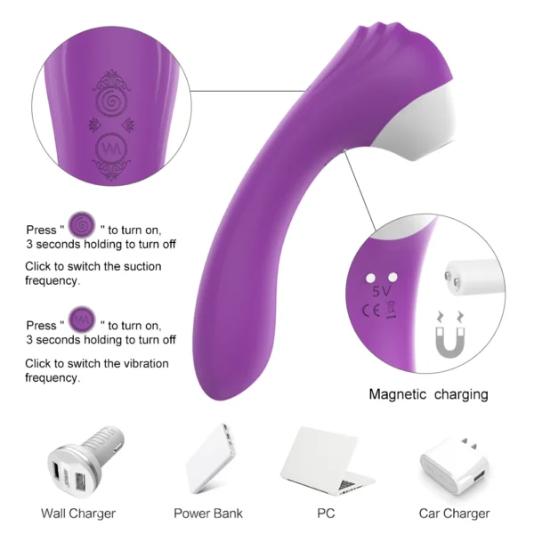 2-in-1 Clitoral Suction Cup G-Spot Vibrator Strong Vibration Dildo Sex Toy Female Dual Stimulation Female Masturbator Waterproof